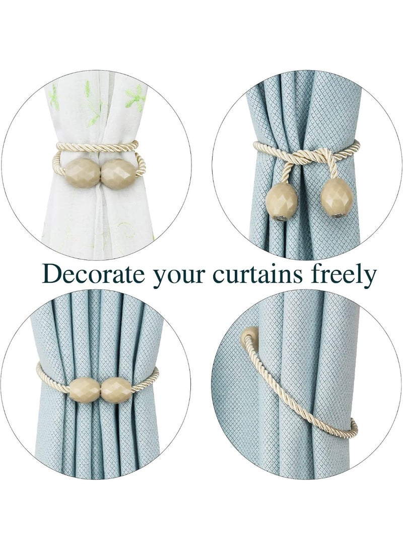 6 Pack Strong Magnetic Curtain Tiebacks Rope Decorative Curtain Tie Backs Magnetic Curtain Holders for Drapes Window Treatment Holdbacks, Beige - Image 4
